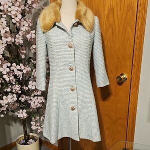 Anthropologie Champagne & Strawberry Baby Blue Coat